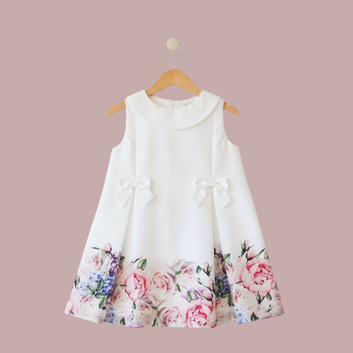 Color Full Flower Stylish White Digital printed Baby Girls Dress, Daily wear Frocks