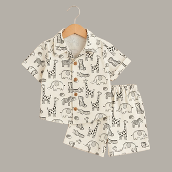 Boys Printed Cotton Blend Casual wear Comfortable Cap Sleeve Co-ord Set, Animal Print Co-ord Set