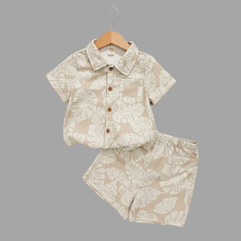 New Leaf Print Shirt & Shorts Set for Kids | Unisex Rayon Co-Ord Summer Cotton Outfit | Regular Fit Casual Wear Clothing for Baby & Toddler Boys