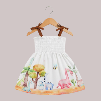 Color Full Animal Stylish White Digital printed Baby Girls Dress, Daily wear Frocks