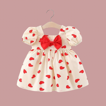 New Stylish Heart printed Baby Girls Dress With Beautiful Sleeve, Daily wear Frocks