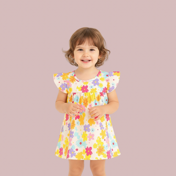New Stylish Color Full Flower printed Baby Girls Dress, Daily wear Frocks