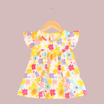 New Stylish Color Full Flower printed Baby Girls Dress, Daily wear Frocks