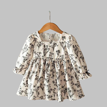 Flower Stylish White Digital printed Baby Girls Dress, Daily wear Frocks