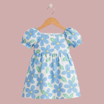 New Sky Flower printed Baby Girls Dress With Beautiful Sleeve, Daily wear Frocks