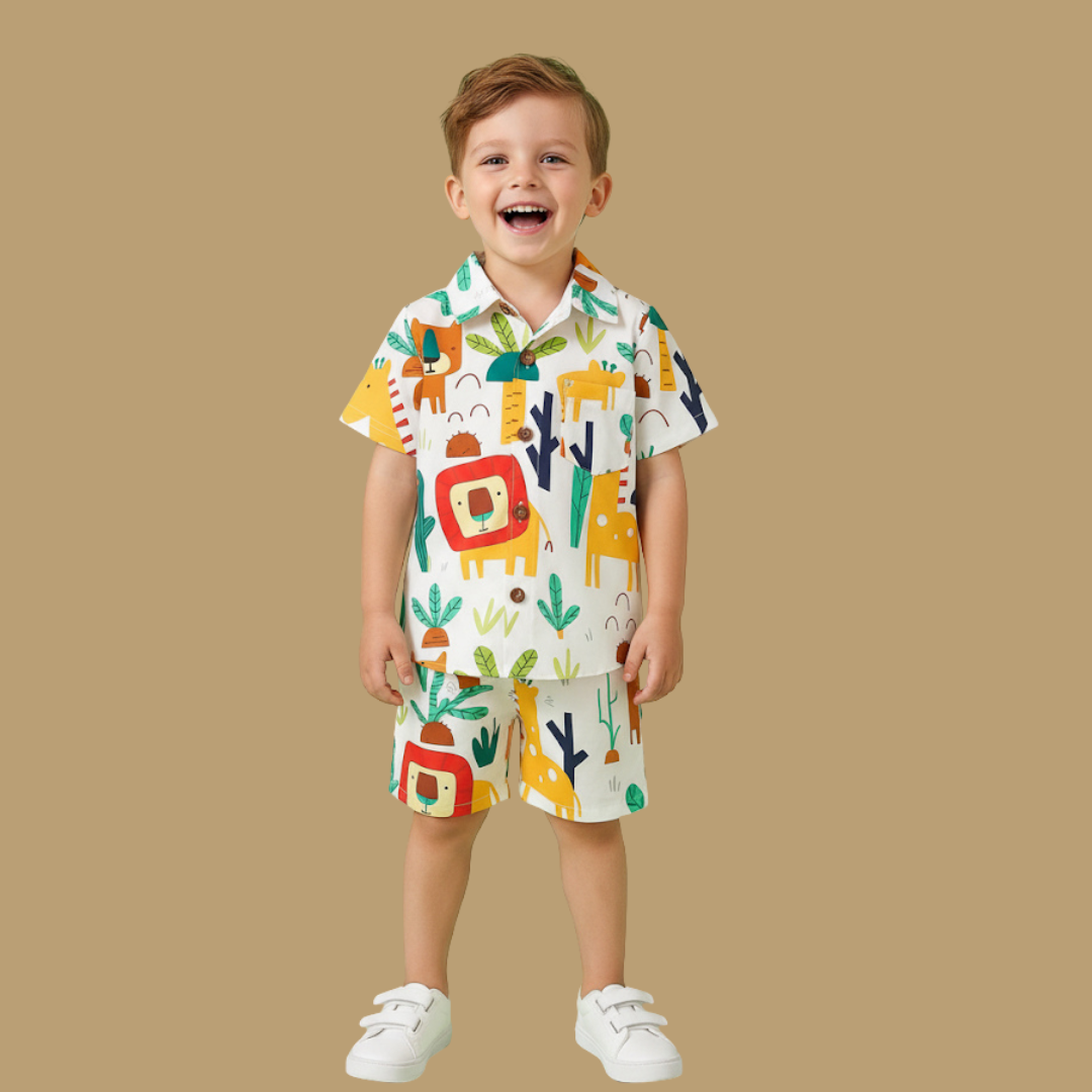 Boys Cotton Rayon Halfsleeves Coord Set with Shirt & Shorts/Boys Vacation wear/boys co ord set/Boys Tropical print Shirt & Shorts set/Boys Clothing Set
