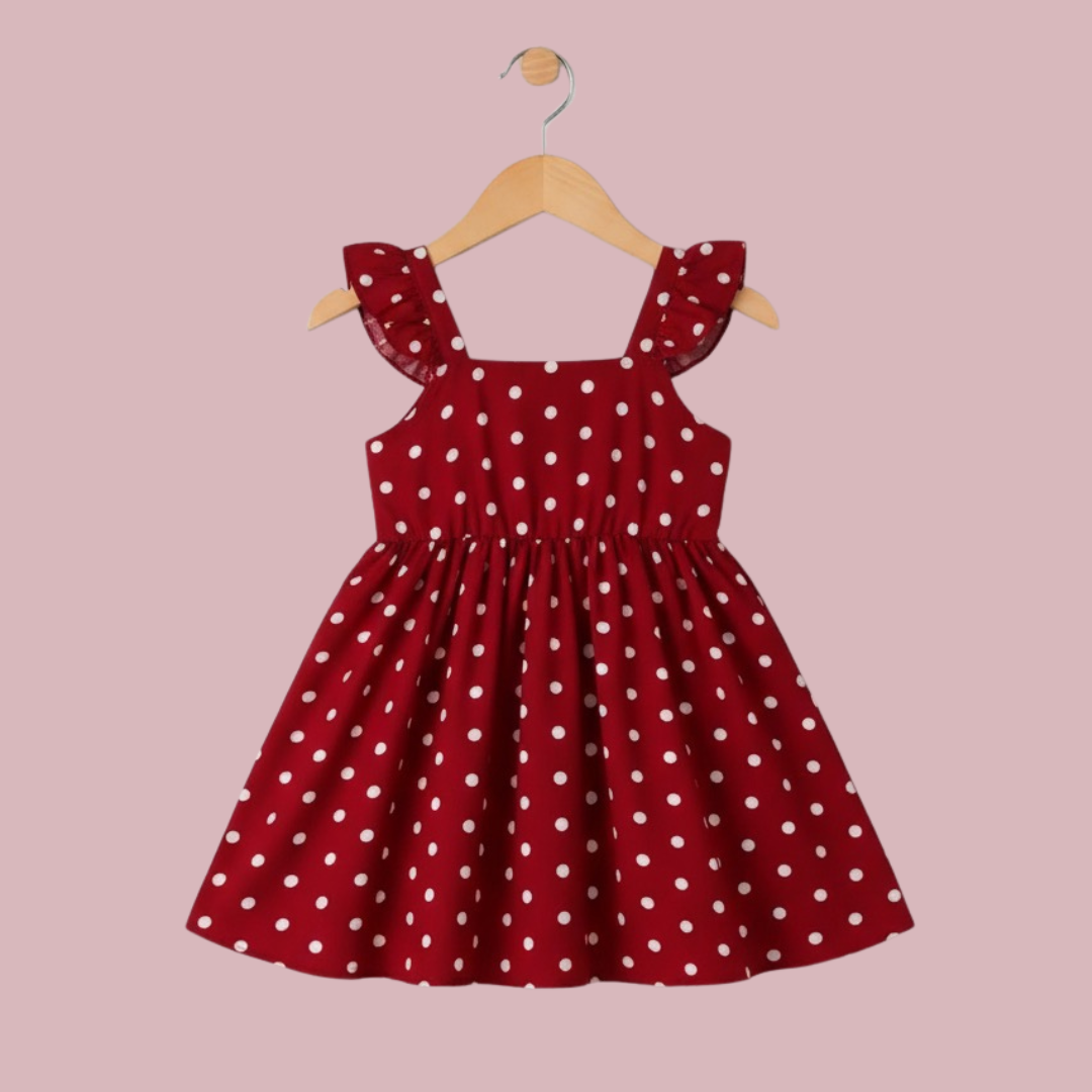 Dark Maroon Dot Printed Baby Girls Frock, Digital Print Baby Frock, Da