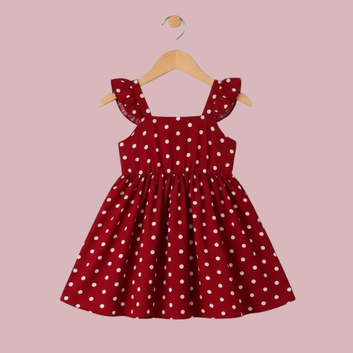 Dark Maroon Dot Printed Baby Girls Frock, Digital Print Baby Frock, Daily Wear