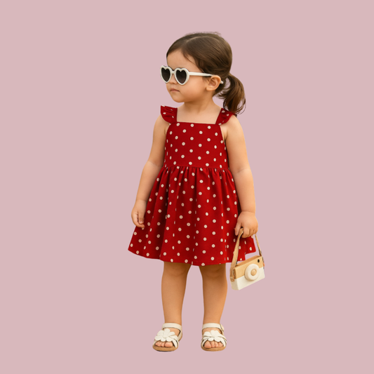 Dark Maroon Dot Printed Baby Girls Frock, Digital Print Baby Frock, Daily Wear