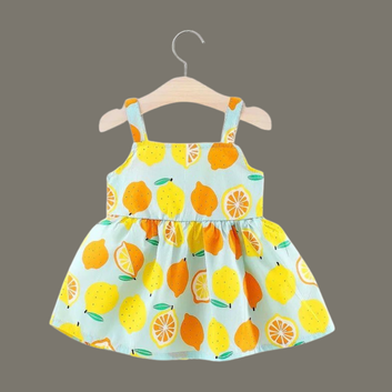 New Orange Yellow Lemon Print Baby Frock, Light Color Frock, Daily Wear, Digital Print