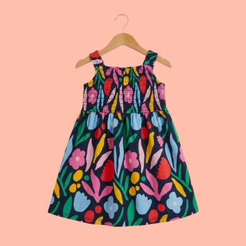 Sleeves less  Floral Print - Multicolor  Frock with Grip Style, Baby Girls Frock, Daily Wear Frock