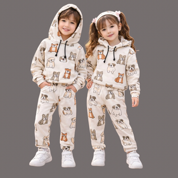 Cartoon Happy Bulldog Kids Hoodie and Jogger Set – Stylish & Comfortable Sportswear for Boys and Girls |