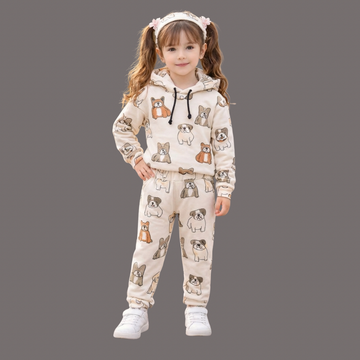 Cartoon Happy Bulldog Kids Hoodie and Jogger Set – Stylish & Comfortable Sportswear for Boys and Girls |