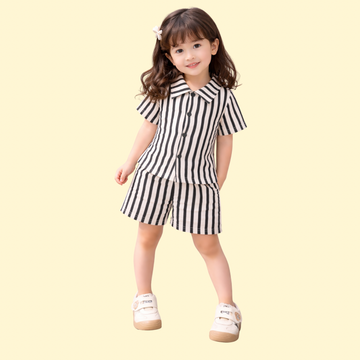 Black & White Unisex Co-ord set, A line Co-ord Set, Summer Co-ord Set, Unisex Printed Shirt With Shorts Clothing Set