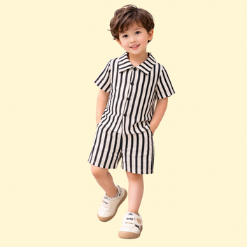 Black & White Unisex Co-ord set, A line Co-ord Set, Summer Co-ord Set, Unisex Printed Shirt With Shorts Clothing Set