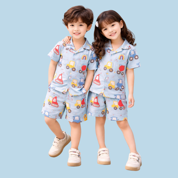 Unisex Sky Shirt & Shorts Set Vehicle Print  Half Sleeves Co-ord Set, Summer Best Clothing, Daily Wear, Kids & Toddlers,