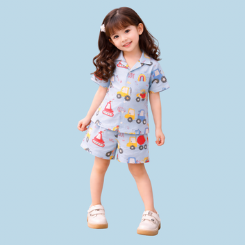 Unisex Sky Shirt & Shorts Set Vehicle Print  Half Sleeves Co-ord Set, Summer Best Clothing, Daily Wear, Kids & Toddlers,