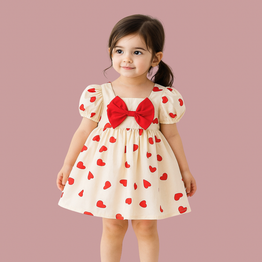 New Stylish Heart printed Baby Girls Dress With Beautiful Sleeve, Daily wear Frocks