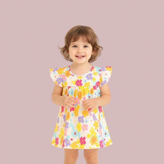 New Stylish Color Full Flower printed Baby Girls Dress, Daily wear Frocks