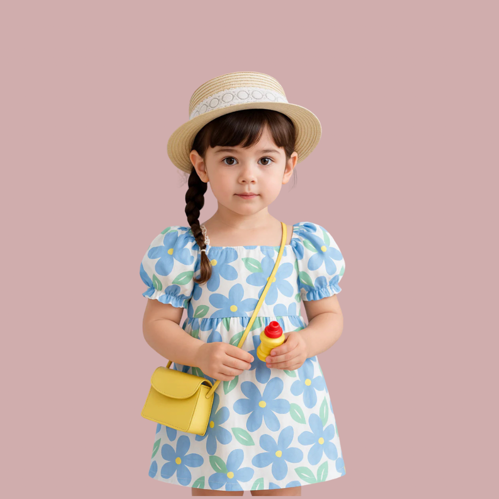 New Sky Flower printed Baby Girls Dress With Beautiful Sleeve, Daily wear Frocks