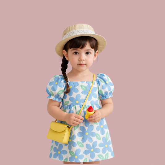 New Sky Flower printed Baby Girls Dress With Beautiful Sleeve, Daily wear Frocks