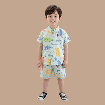 Trendy Boy & Girl Twinning Co-ord Set / Bear Print Sibling Co-ord Set /  Shirt And Shorts For Casual Wear / Daily Wear