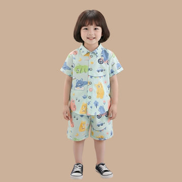 Trendy Boy & Girl Twinning Co-ord Set / Bear Print Sibling Co-ord Set /  Shirt And Shorts For Casual Wear / Daily Wear