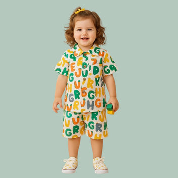 Color Full Kids Alphabet co-ord  sets / Kid's Amazing Wear ABCD Printed Co Ord Sets for Boys and Girls /  Shirt And Shorts For Casual Wear / Daily Wear