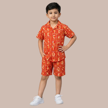Unisex Printed Shirt With Shorts Clothing Set | Night Shoot | Kids Capital Alphabet Printed Cotton Co Ord Set | Summer Kids Wear & Casual Outfit