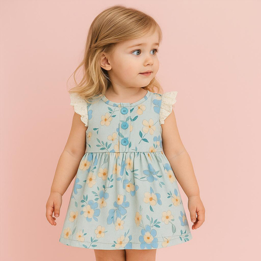 New Stylish Color Full Flower printed Baby Girls Dress With Beautiful Sleeve, Daily wear Frocks